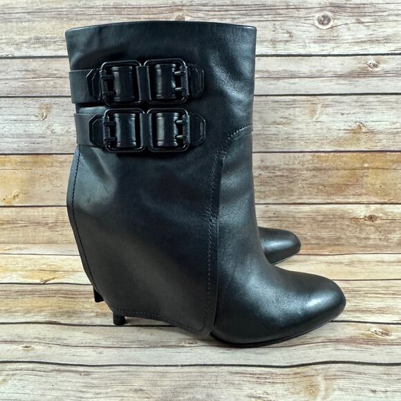 Vera Wang Womens Black Leather Rebel Rahda High Heel Ankle Boots 9M - Picture 1 of 11